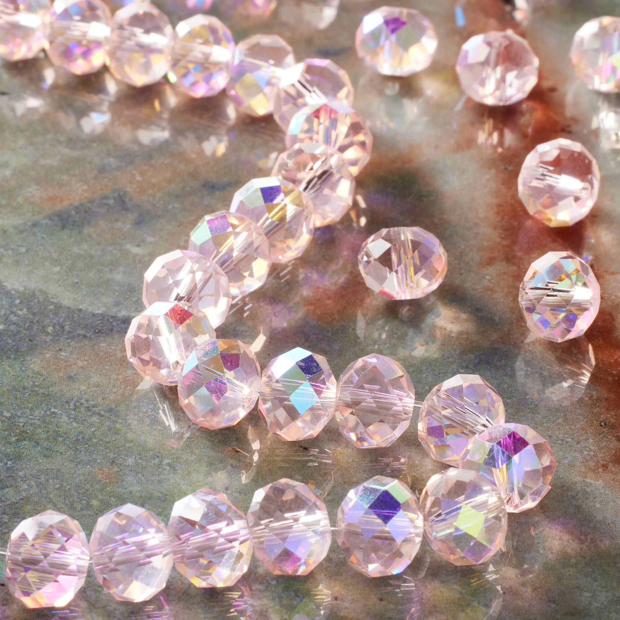 Aurora Borealis Pink Glass Faceted Rondelle Beads, 10mm by Bead Landing™